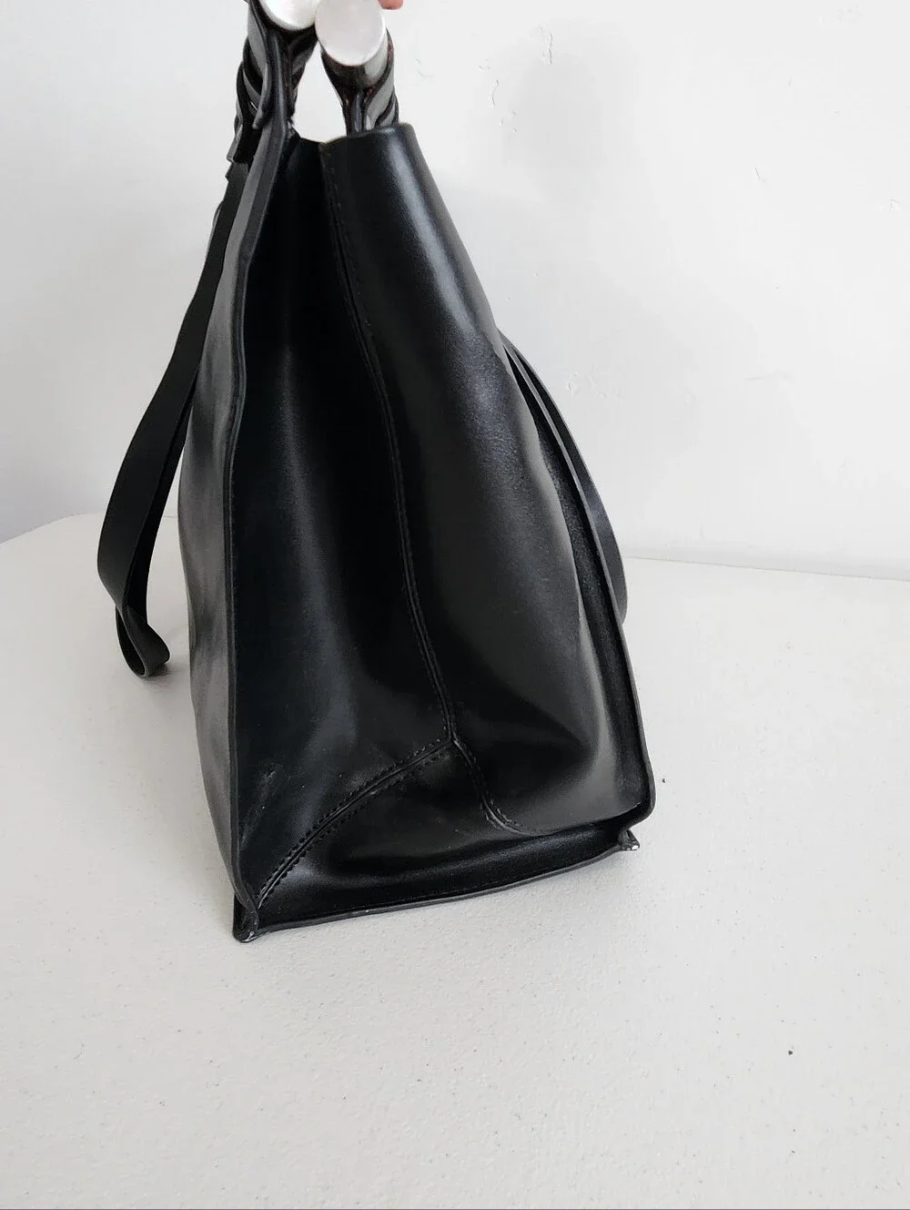 Zara Terez Black Leather Tote with Metal Bar and Dual Handles